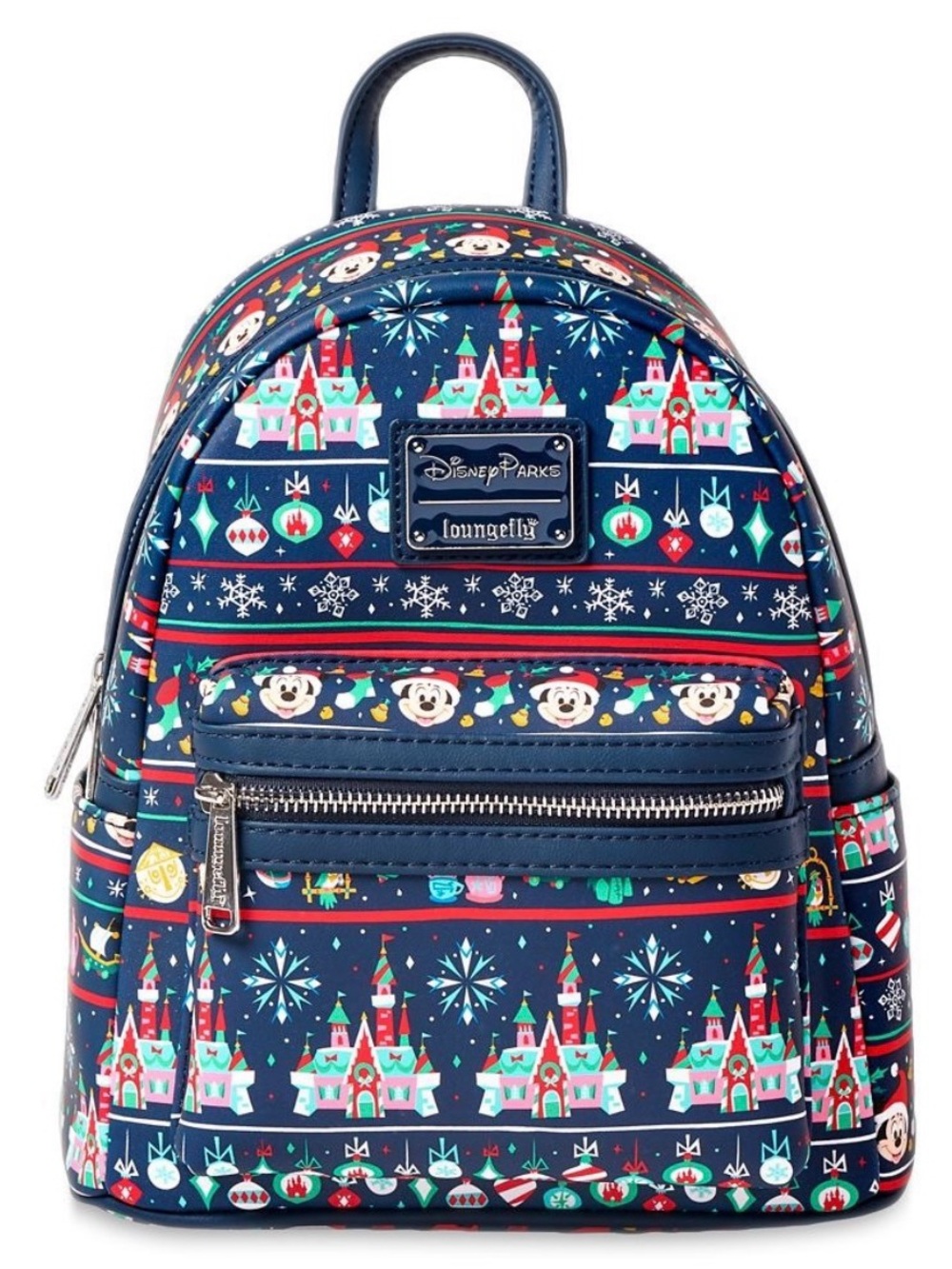 Disney Loungefly Navy Holiday Castle & Mickey Mini Backpack